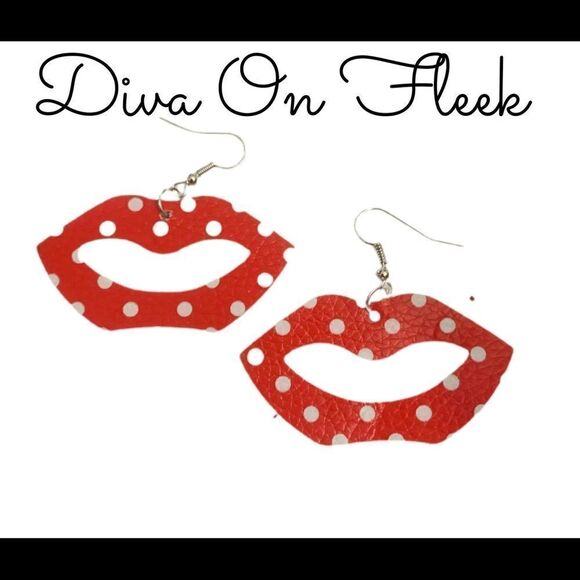 Polka Dot Lips Valentines Day Earrings - Picture 1 of 2